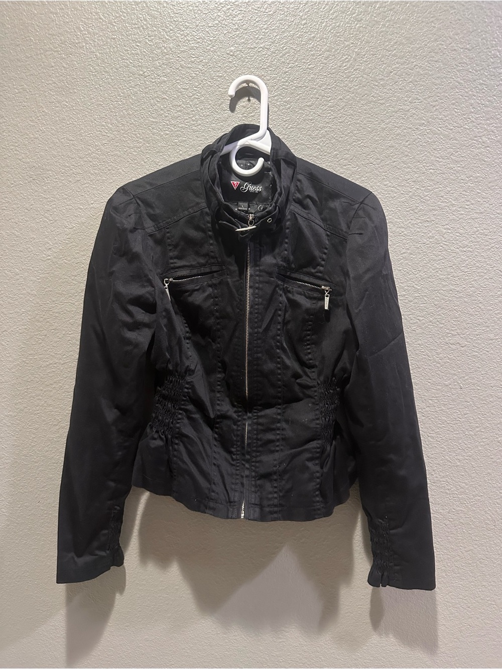 Guess Black Women's Zip-Front Utility Jacket